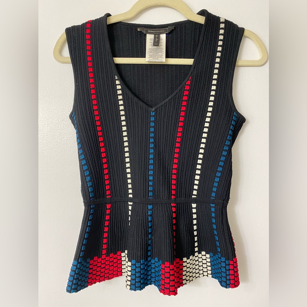 BCBGMAXAZRIA rare Black Embroidered Peplum Top